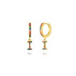 Pendientes Plata Mujer PEZ0393DOI Aro C. Colgante Letra I & Circonitas Multicolor