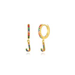 Pendientes Plata Mujer PEZ0393DOJ Aro C. Colgante Letra J & Circonitas Multicolor