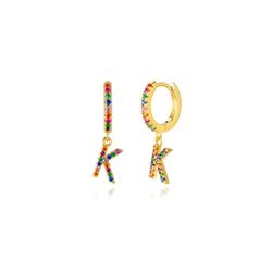 Pendientes Plata Mujer PEZ0393DOK Aro C. Colgante Letra K & Circonitas Multicolor