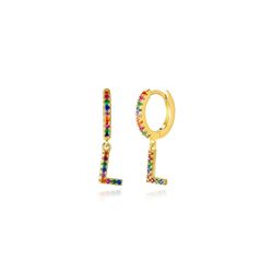 Pendientes Plata Mujer PEZ0393DOL Aro C. Colgante Letra L & Circonitas Multicolor