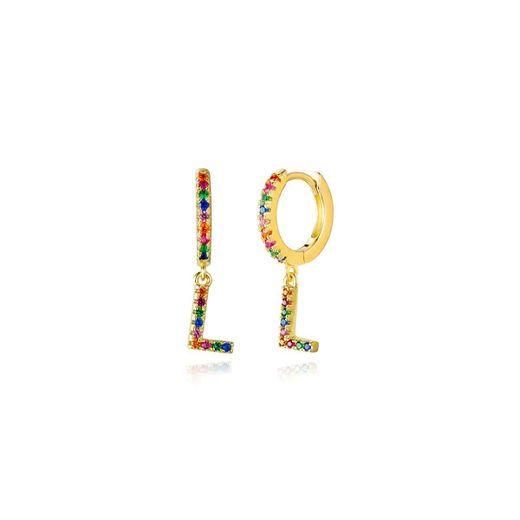 Pendientes Plata Mujer PEZ0393DOL Aro C. Colgante Letra L & Circonitas Multicolor