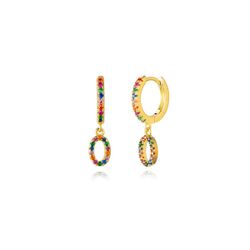 Pendientes Plata Mujer PEZ0393DOO Aro C. Colgante Letra O & Circonitas Multicolor