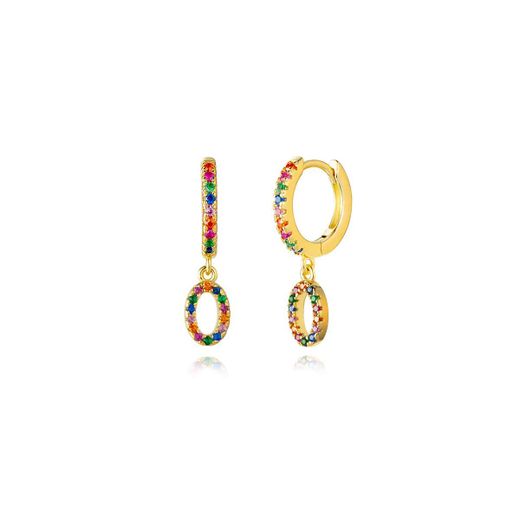 Pendientes Plata Mujer PEZ0393DOO Aro C. Colgante Letra O & Circonitas Multicolor