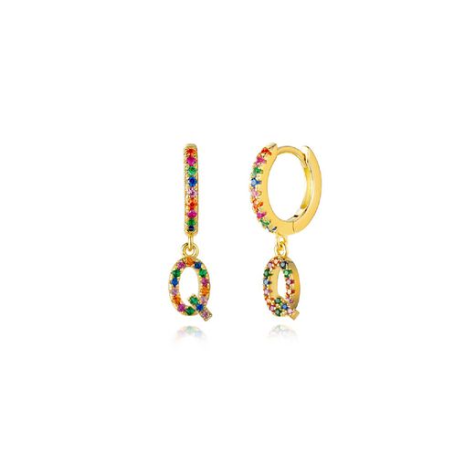 Pendientes Plata Mujer PEZ0393DOQ Aro C. Colgante Letra Q & Circonitas Multicolor