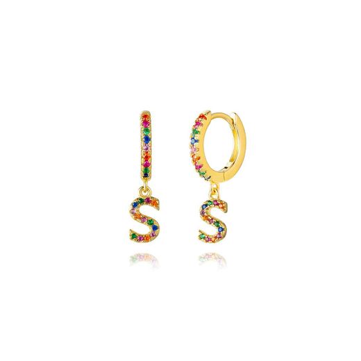 Pendientes Plata Mujer PEZ0393DOS Aro C. Colgante Letra S & Circonitas Multicolor