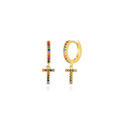 Pendientes Plata Mujer PEZ0393DOT Aro C. Colgante Letra T & Circonitas Multicolor