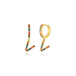 Pendientes Plata Mujer PEZ0393DOU Aro C. Colgante Letra U & Circonitas Multicolor