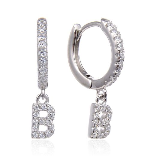 Pendientes Plata Mujer 6mm PEZ0643RHB Aro Colgante Letra B