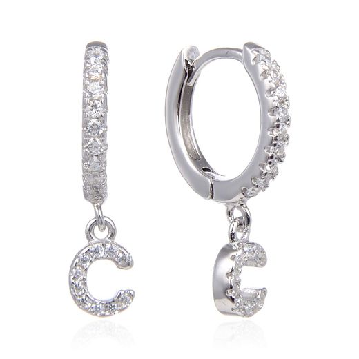 Pendientes Plata Mujer 6mm PEZ0643RHC Aro Colgante Letra C