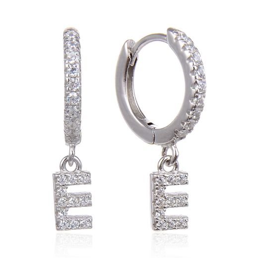 Pendientes Plata Mujer 6mm PEZ0643RHE Aro Colgante Letra E