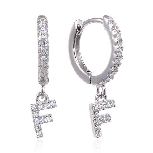 Pendientes Plata Mujer 6mm PEZ0643RHF Aro Colgante Letra F