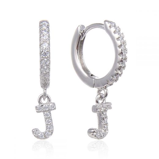 Pendientes Plata Mujer 6mm PEZ0643RHJ Aro Colgante Letra J