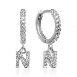 Pendientes Plata Mujer 6mm PEZ0643RHN Aro Colgante Letra N