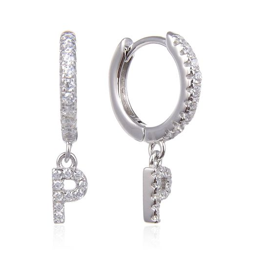 Pendientes Plata Mujer 6mm PEZ0643RHP Aro Colgante Letra P