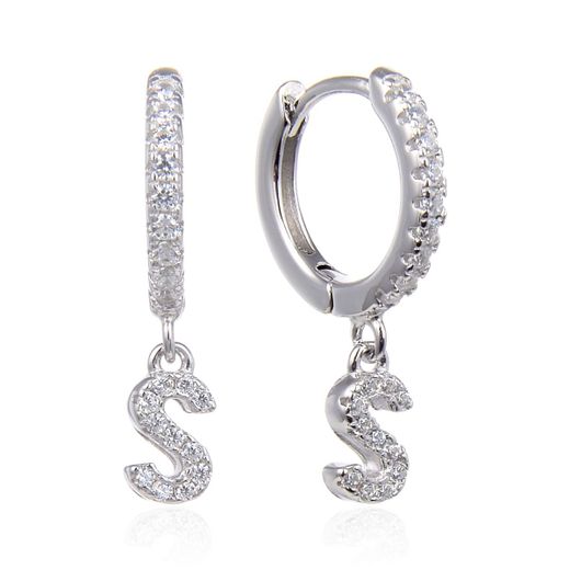 Pendientes Plata Mujer 6mm PEZ0643RHS Aro Colgante Letra S