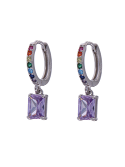Pendientes Plata Mujer PPAC107/L Aro Circonitas Multicolor Colgante Circonita Lila