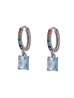 Pendientes Plata Mujer PPAC107/S Aro Circonitas Multicolor Colgante Circonita Aquamarina