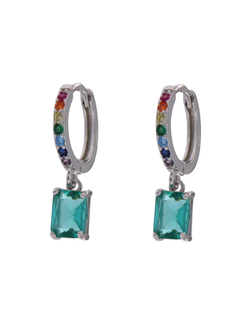 Pendientes Plata Mujer PPAC107/T Aro Circonitas Multicolor Colgante Circonita Turquesa