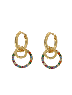 Pendientes Plata Mujer PPAC110/1C Aro Colgante Círculo Circonitas Multicolor