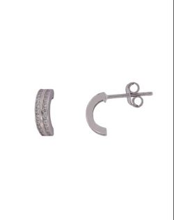 Pendientes Plata Mujer PPAC115 Medio Aro Circonitas