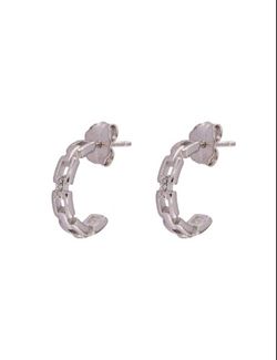 Pendientes Plata Mujer PPAC128 Medio Aro Eslabones Circonitas