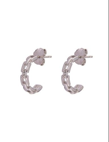 Pendientes Plata Mujer PPAC128 Medio Aro Eslabones Circonitas
