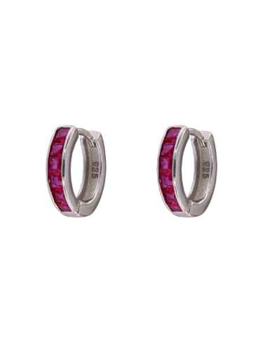 Pendientes Plata Mujer PPAC180/R Aro Circonitas Rosa