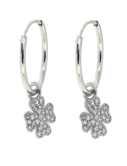 Pendientes Plata Mujer PPAC22 Aro Colgante Trébol Circonitas