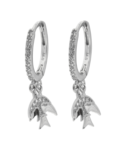 Pendientes Plata Mujer PPAC24 Aro Colgante Pájaro Circonitas