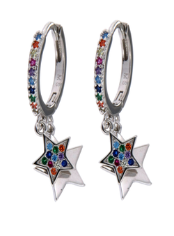 Pendientes Plata Mujer PPAC25/1 Aro Colgante Estrella Circonitas Multicolor