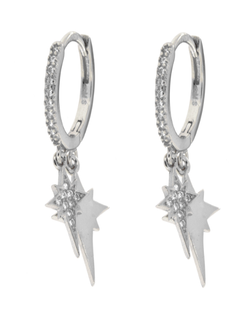 Pendientes Plata Mujer PPAC27 Aro Colgante Estrella Polar Circonitas