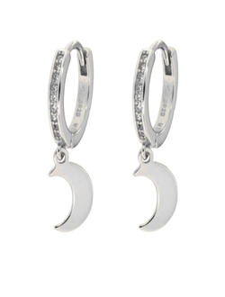 Pendientes Plata Mujer PPAC30 Aro Circonitas Colgante Media Luna