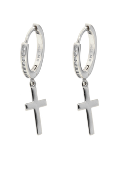 Pendientes Plata Mujer PPAC31 Aro Circonitas Colgante Cruz