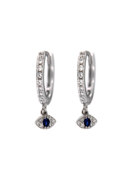 Pendientes Plata Mujer PPAC47 Aro Colgante Ojo Turco Circonitas