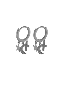 Pendientes Plata Mujer PPAC49 Aro Colgante Estrella - Media Luna - Cruz