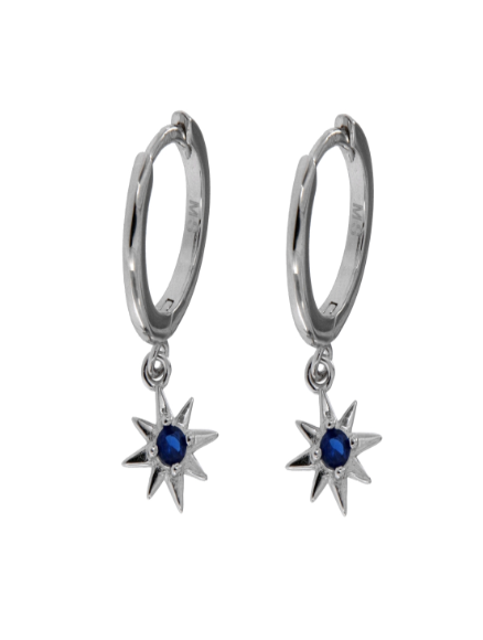Pendientes Plata Mujer PPAC58 Aro Colgante Estrella Circonita Azul