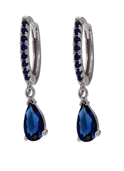 Pendientes Plata Mujer PPAC61/A Aro Circonitas Azules Colgante Circonita Azul