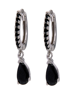 Pendientes Plata Mujer PPAC61/N Aro Circonitas Negras Colgante Circonita Negra