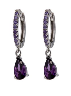 Pendientes Plata Mujer PPAC61/Z Aro Circonitas Lila Colgante Circonita Lila