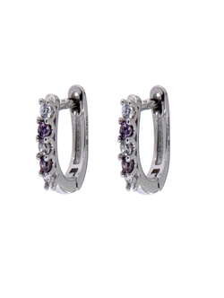 Pendientes Plata Mujer PPAC67/A Aro Circonitas Moradas