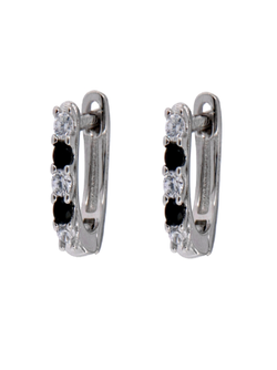 Pendientes Plata Mujer PPAC67/N Aro Circonitas Negras Bicolor Blancas