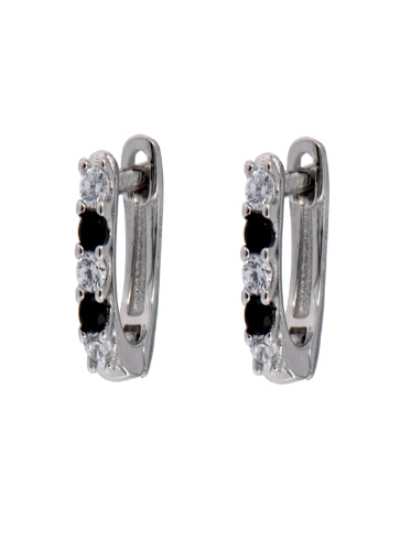 Pendientes Plata Mujer PPAC67/N Aro Circonitas Negras Bicolor Blancas