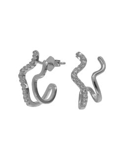 Pendientes Plata Mujer PPAC86 Medio Aro Bandas Onduladas Circonitas