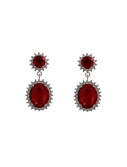 Pendientes Plata Mujer PPEN2158/R Colgante Circonitas Rojas