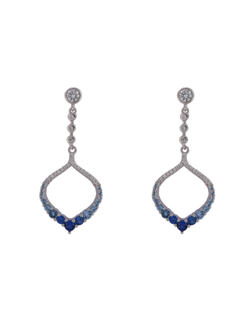 Pendientes Plata Mujer PPEN2186 Colgante Aro Ovalado Circonitas Azules