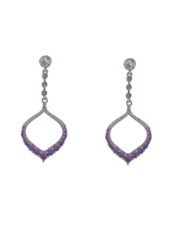 Pendientes Plata Mujer PPEN2187 Colgante Aro Ovalado Circonitas Lila