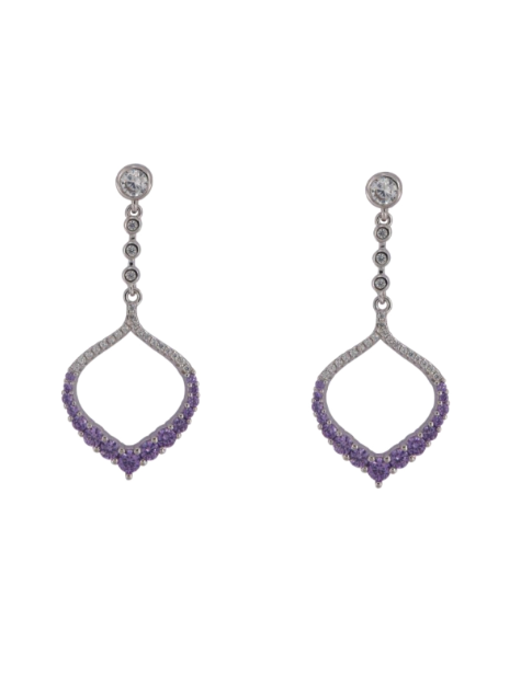 Pendientes Plata Mujer PPEN2187 Colgante Aro Ovalado Circonitas Lila
