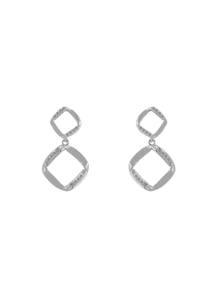 Pendientes Plata Mujer PPEN2196 Colgante Cuadrado Circonitas