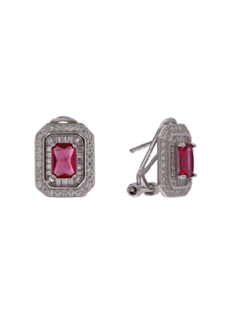 Pendientes Plata Mujer PPOM33/R Circonita Rectangular Roja