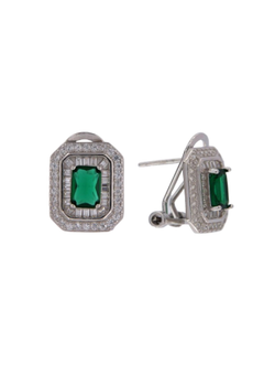 Pendientes Plata Mujer PPOM33/V Circonita Rectangular Verde